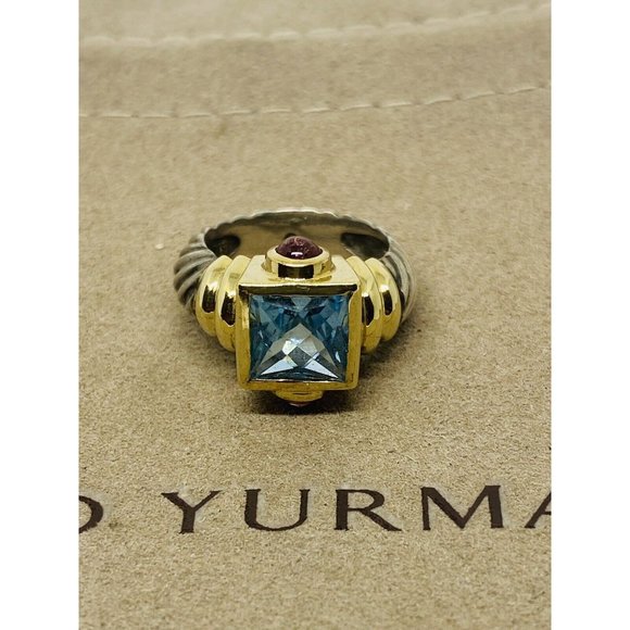 David Yurman 925 14K Gold Renaissance Cable Ring Topaz Pink Tourmaline Sz 4.5 - Picture 1 of 11